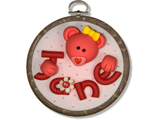 name hoop - pink teddy