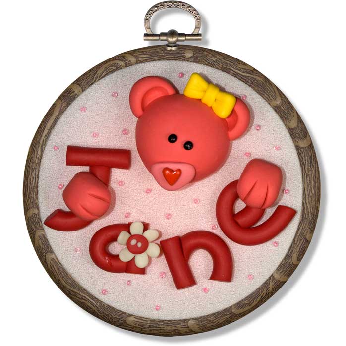 name hoop - pink teddy